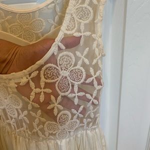 Lace Back and Pleated Ivory Dress